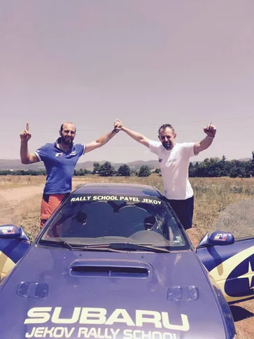 Vasil Jekov with a student in the Subaru Impreza during a 4x4 extreme driving session