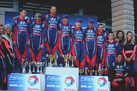 Vasil Jekov on the top step of the podium at Rally Bulgaria 2016