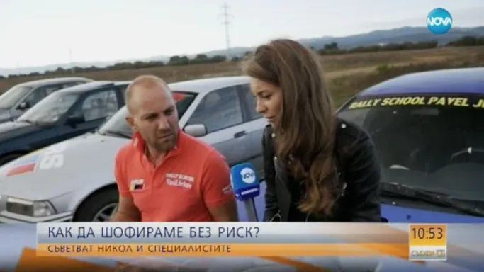 Vasil Jekov at the rally track in front of Nova TV cameras